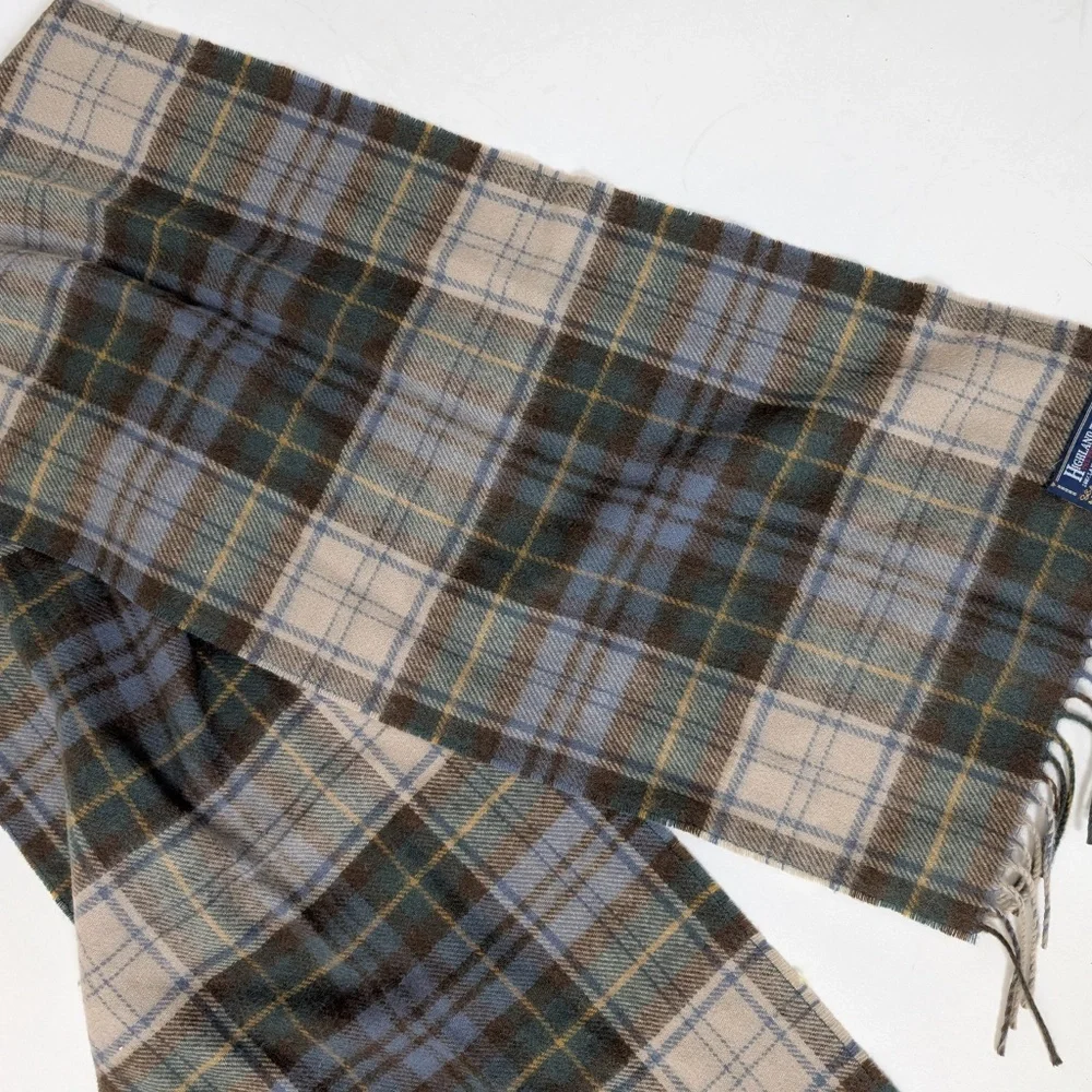 Vintage Highland Tweeds Lambswool Scarf Rectangular Fringe Plaid Tartan - Picture 7 of 10